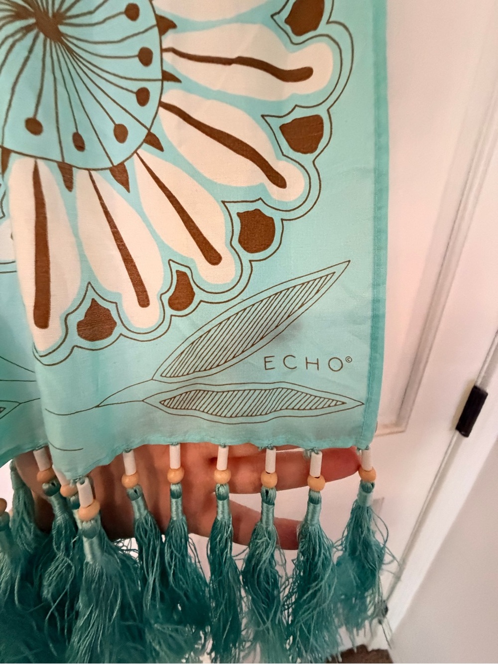 Echo Turquoise Floral Fringe Scarf - Picture 3 of 7
